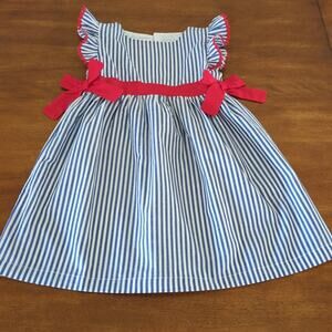 Little Cactus Girls Ruffle & Bows Navy Blue Stripe & Red A-Line Dress size 6 NEW